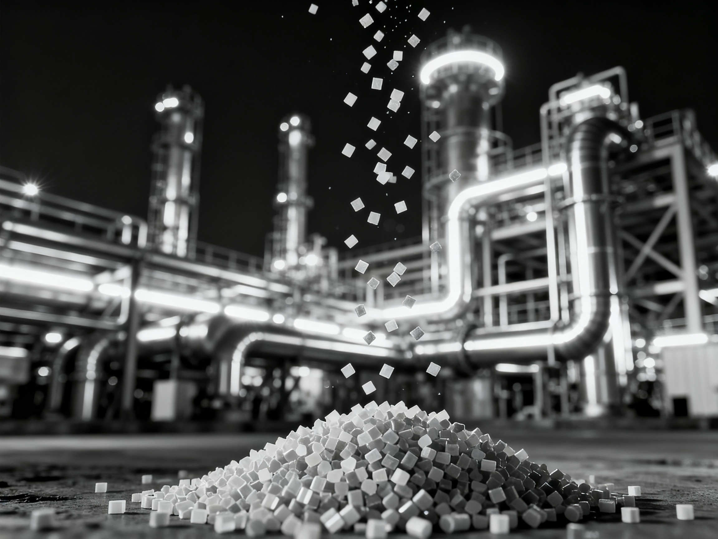 A variety of colorful plastic pellets representing polymer additives